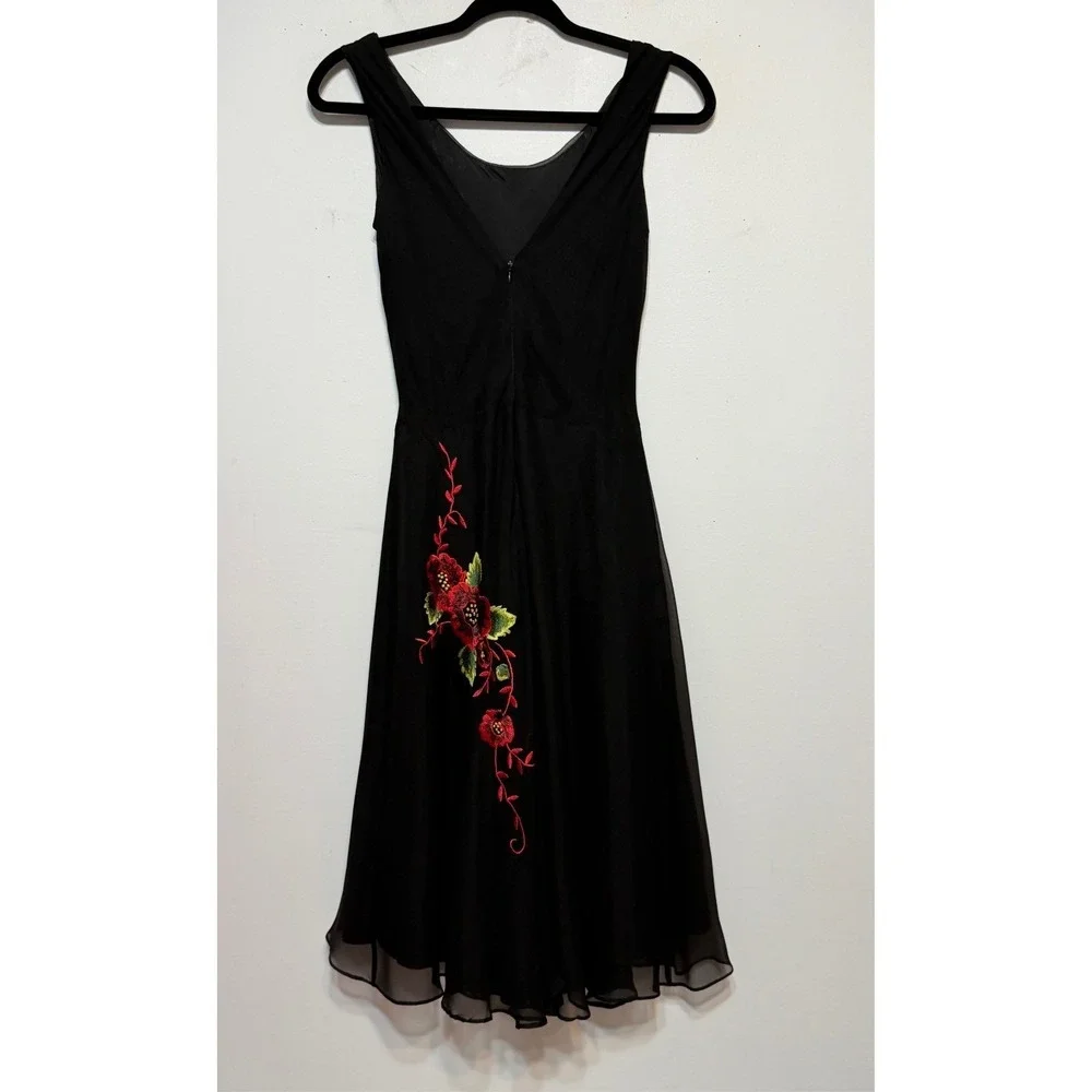 Lapis Whimsigoth 100% Silk Chiffon Midi Dress Women Sz M Fairycore Dark Romantic - Picture 2 of 10